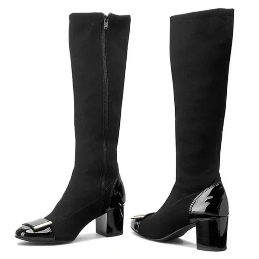 BRAND NEW, never worn black stylish suede boots size 6.5 US , 37 EU